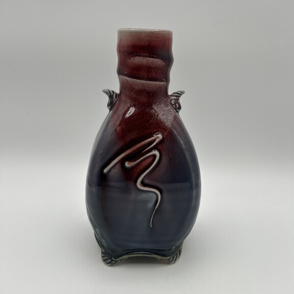 James Sankowski Ballston Lake Pottery Vase OS Red Blue Glazed Footed Signed - Picture 1 of 10